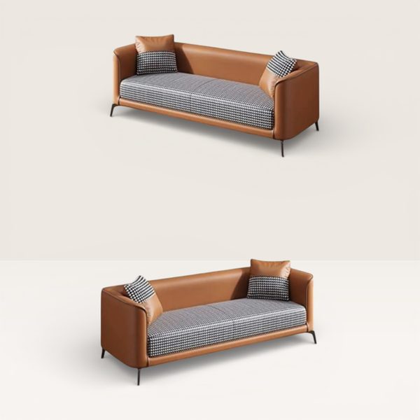 Brown Leather and Grey Fabric Sofa