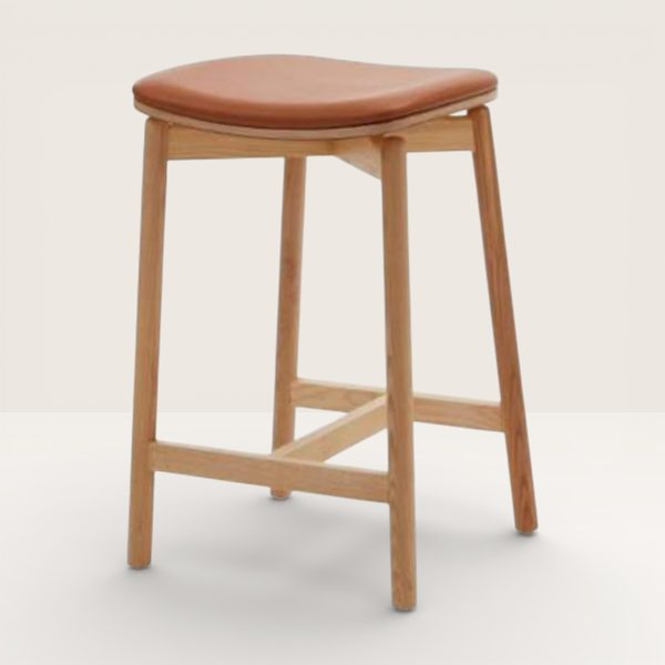 Wooden Bar Stool with Leather Seat
