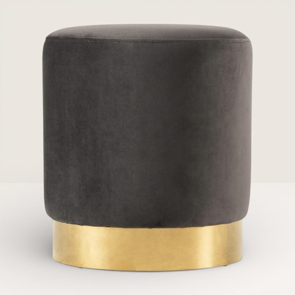 Black Velvet Ottoman with Gold Base